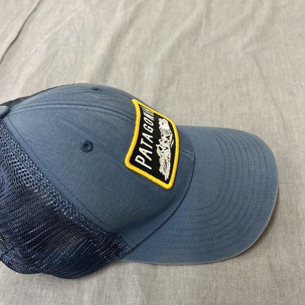 Patagonia Trucker Hat Snapback Adjustable Navy Blue Mesh Cap Box Logo FS Charity - Picture 8 of 8